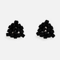 Pair of tiny triangular beaded stud earrings in flat matte black, front view on a light gray background